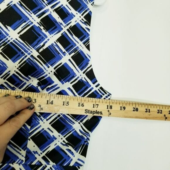 EAST 5TH NWT BLUE/WHITE GEO PRINT FIT & FLARE PLEATED SLEEVELESS SCOOP NECK 12 - Picture 8 of 12